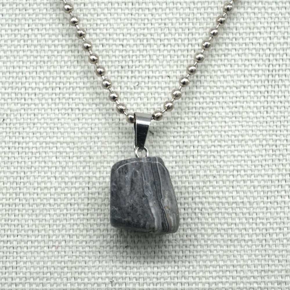 Necklace with Gray stone and silver chain. - Picture 2 of 2